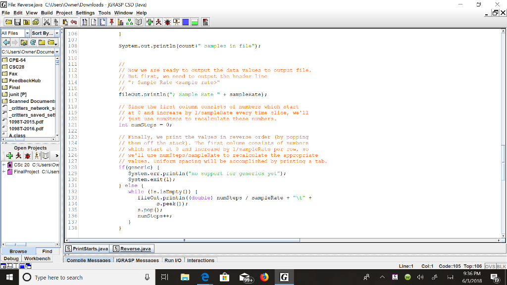 java.io.PrintNriter 7 import java.util.StringTokenizer; C:UserslOwnerlDocume CPE-64 c sc28 Fax FeedbackHub Final 10