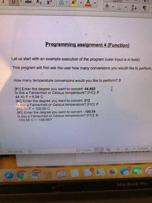  Programming assignment 4 (Function) Let us start with an example execution