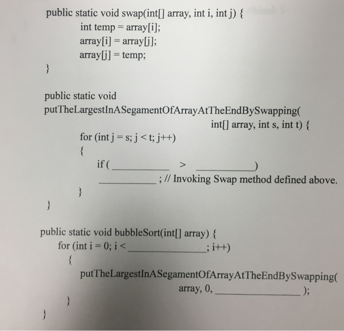 public static void swap(int[] array, int i int j) int temp