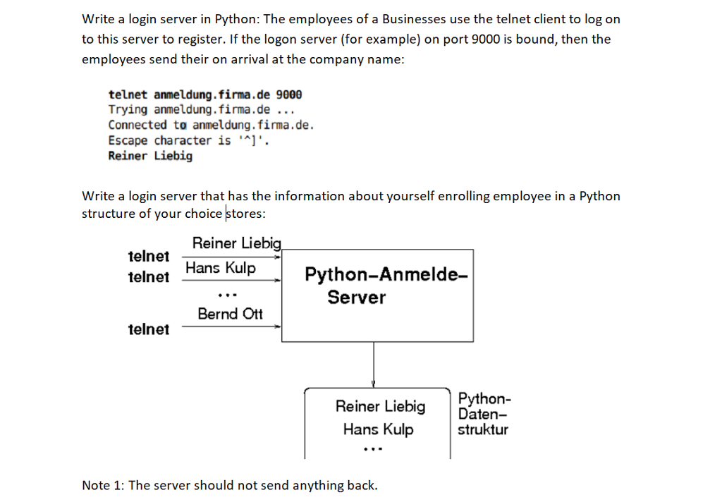 Write a login server in Python: The employees of a Businesses