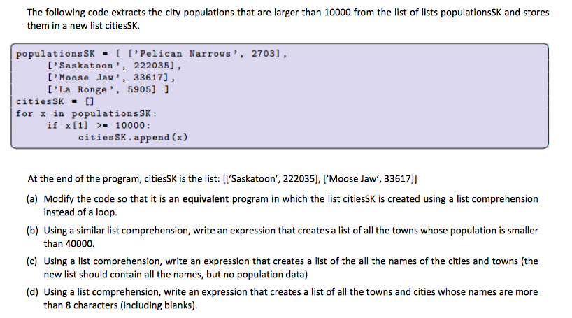 PYTHON 3 The following code extracts the city populations that are larger