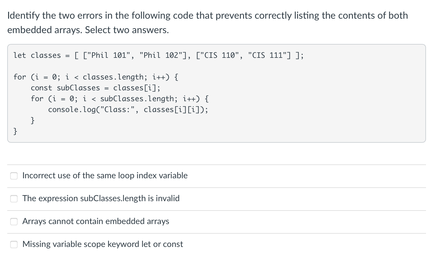  Identify the two errors in the following code that prevents correctly