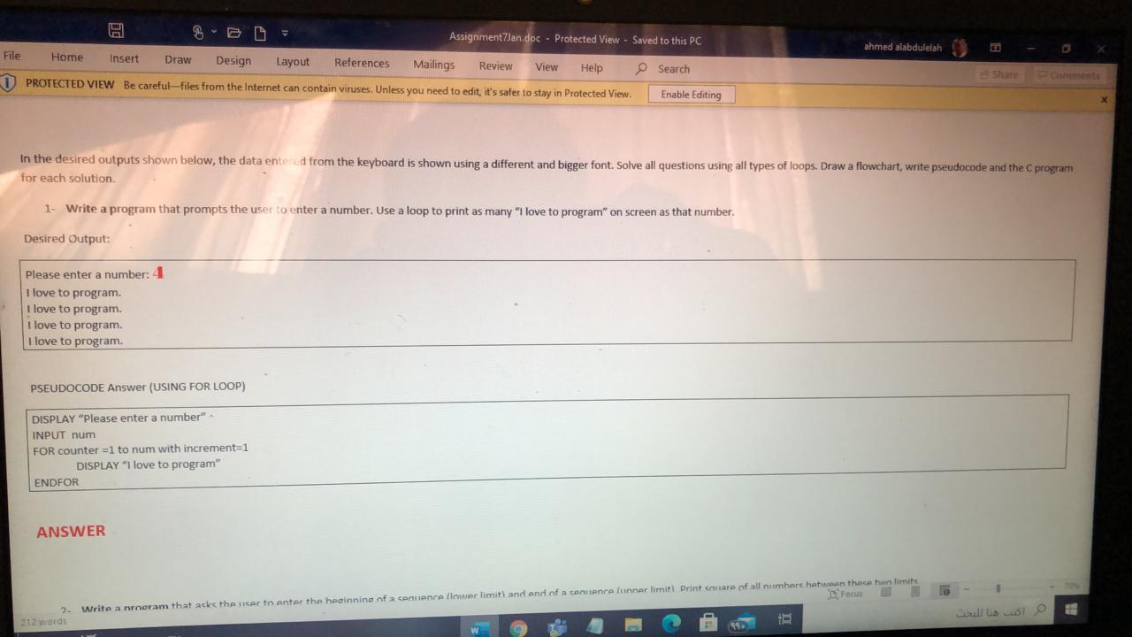 please solve quickly Assignment7Jan.doc - Protected View - Saved to this PC