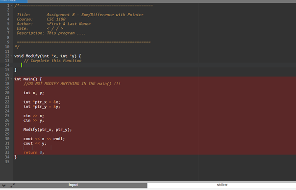 (each on a separate line), complete the Modify() function so that the