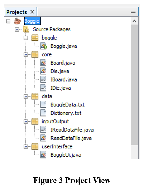 Create class BoggleUi BoggleUi.java Add member variables of type JFrame JMenuBar JMenu