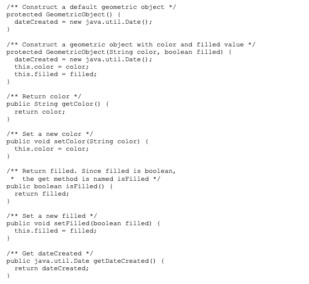GeometricObject. The class contains: Three double data fields named sidel, side2, and