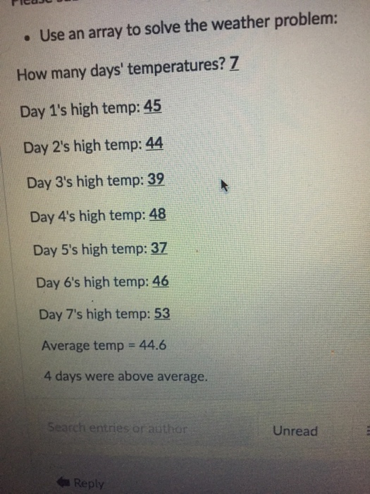  Use an array to solve the weather problem: How many days'