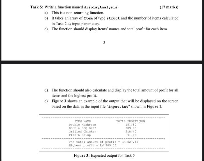 structured data developed to calculate the profit of each item, the total