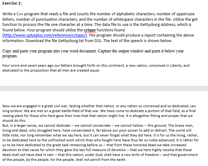  Exercise 1: Write a C++ program that reads a file and
