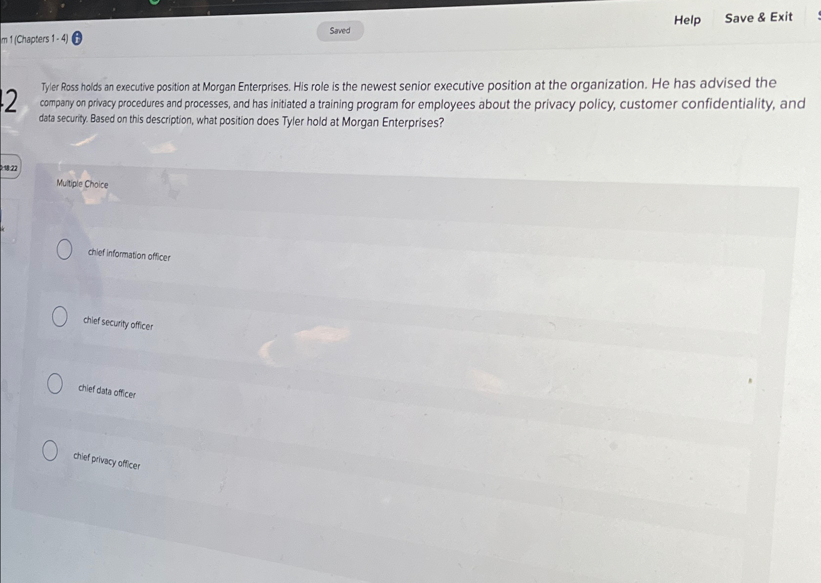  m 1(Chapters 1-4) Help Save & Exit Tyler Ross holds an