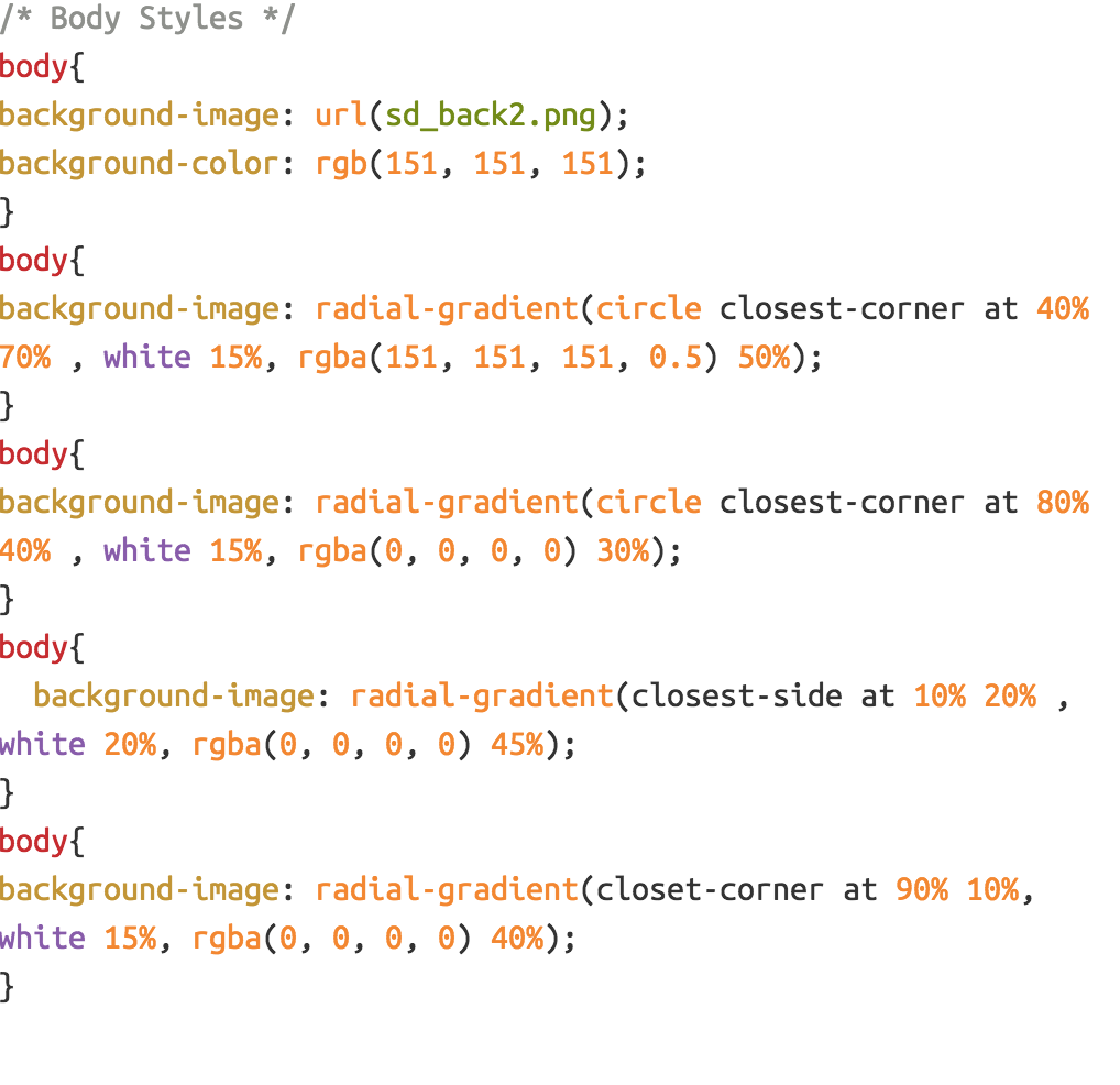 style rule for the body element that adds the following backgrounds in