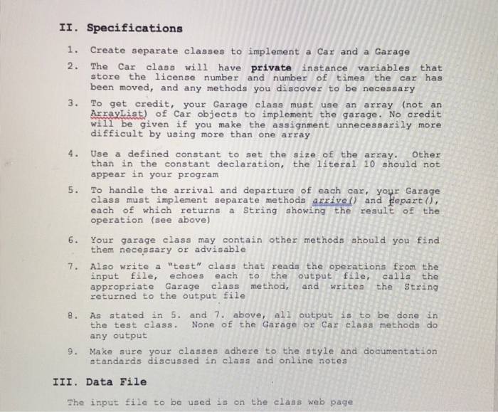 The Assignment The Bashemia Parking Garage contains a single lane that can