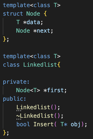 c++: giving a header file including struct node and a linkedlist class,