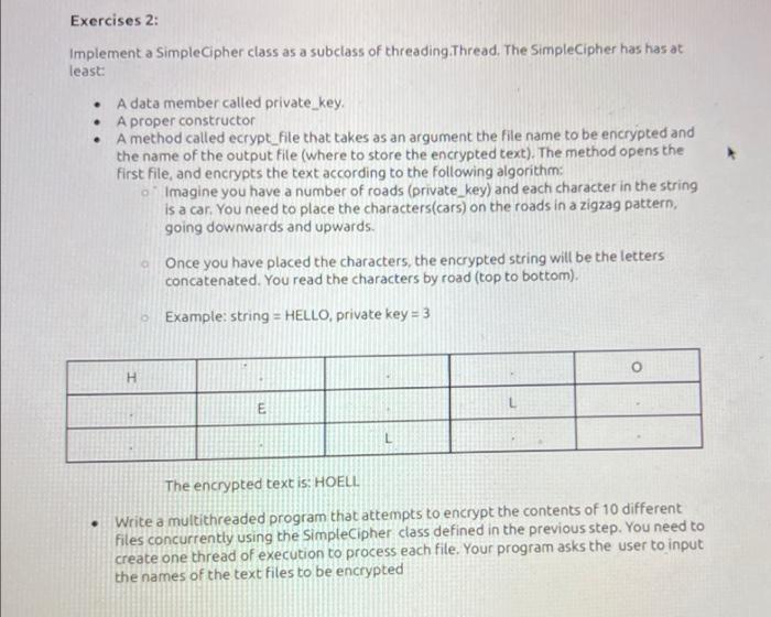 python please Exercises 2: . Implement a SimpleCipher class as a subclass
