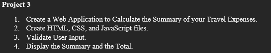 Project 3 1. Create a Web Application to Calculate the Summary