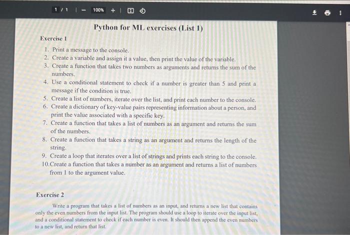  Exercise 1 1. Print a message to the console. 2. Create