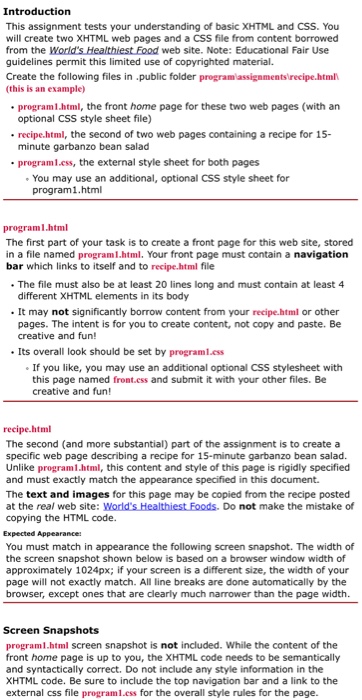  Web Programming: please view assignment, below, and provide the required XHTML