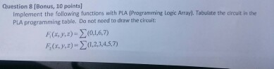  Implement the following functions with PLA (Programming Logic Array), Tabulate the
