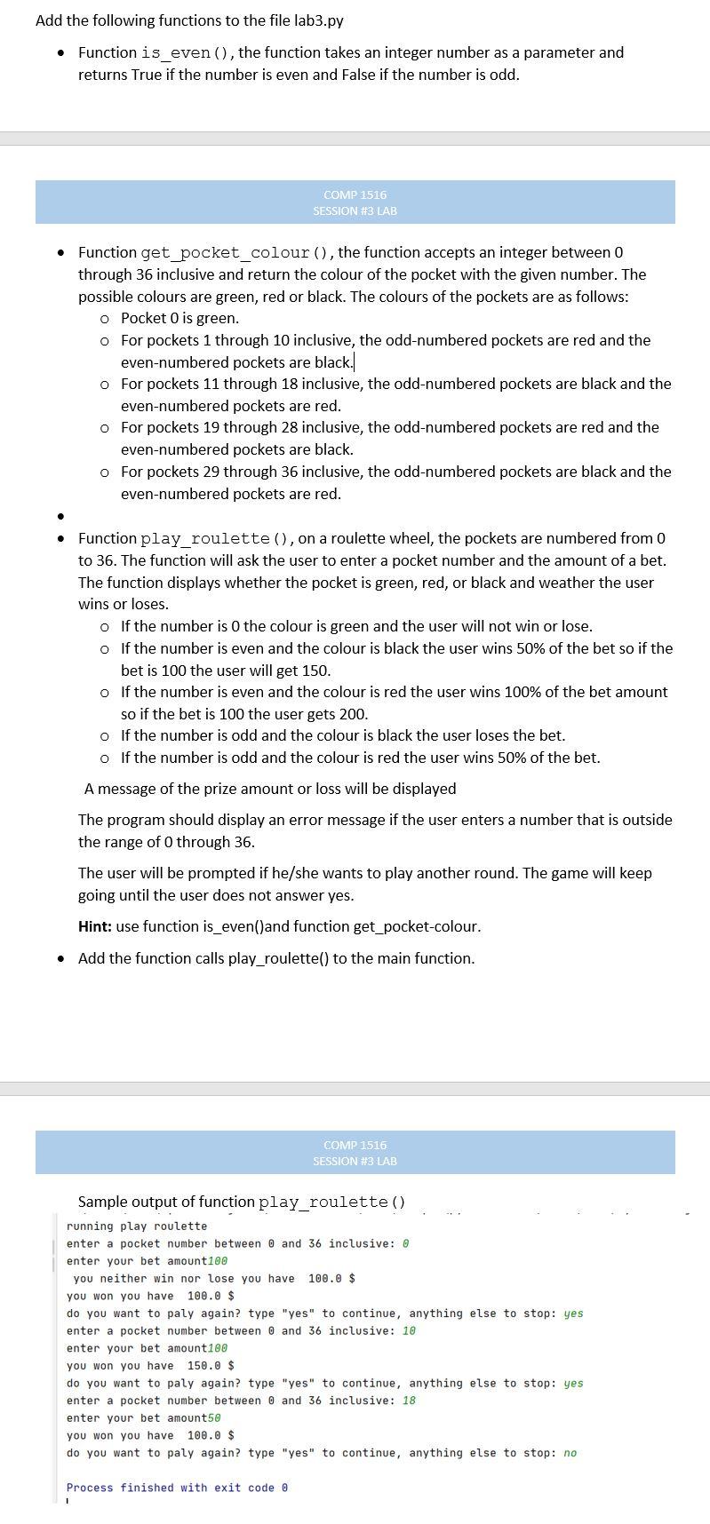 FCOMP 1516 Python project Lab 3 Add the following functions to the