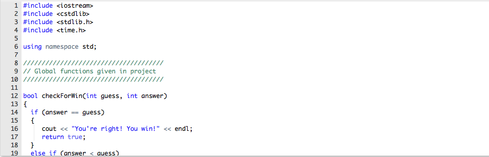 computer player. bool checkForwin (int guess, int answer if (answer guess cout