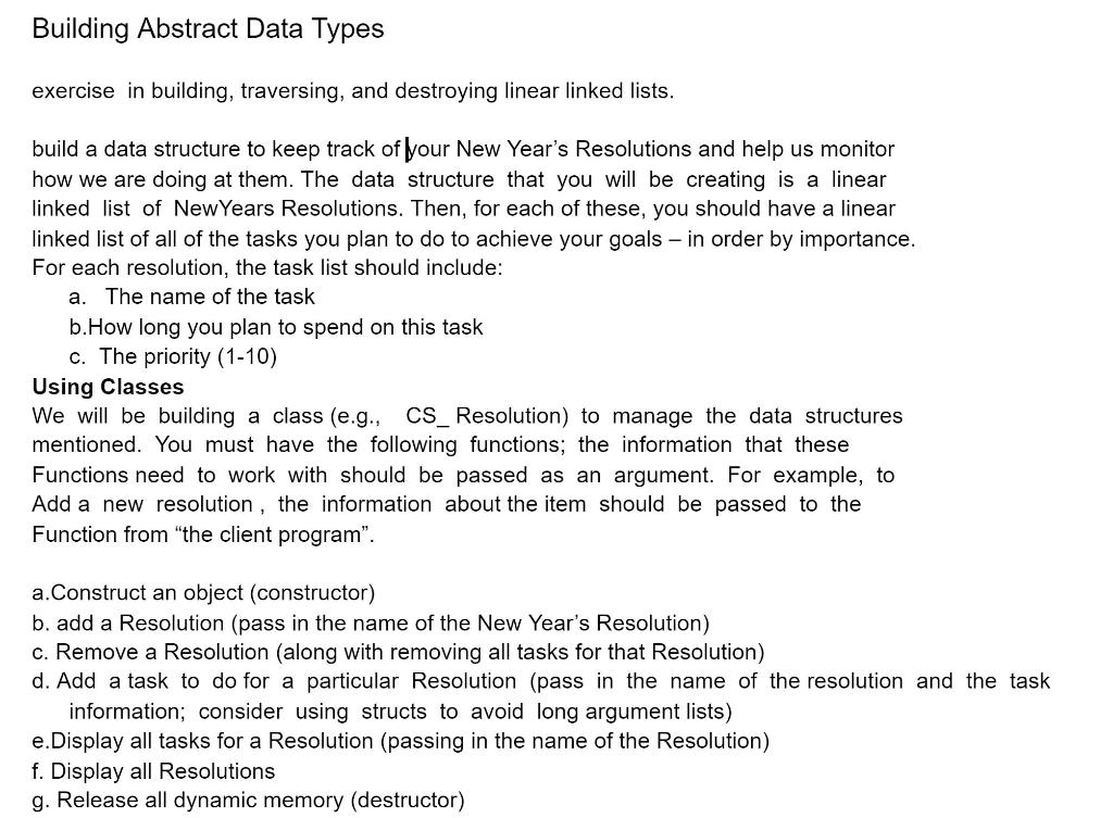 please do header file(.h file) use c++ for implementation Building Abstract Data