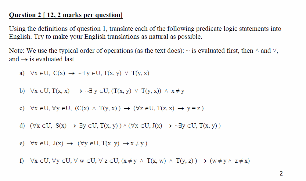  Question 2 12, 2 marks per question Using the definitions of