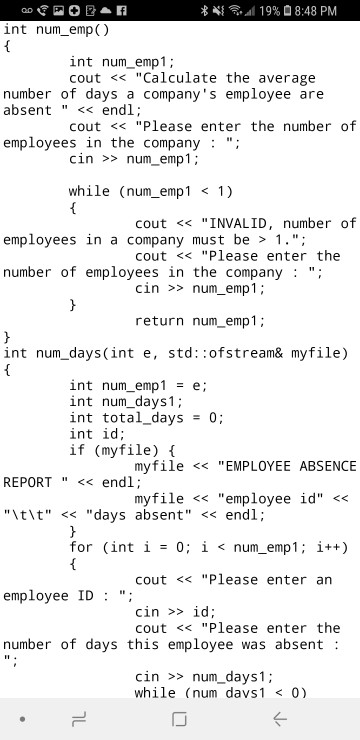 . the user must enter as integers for each employee the employee