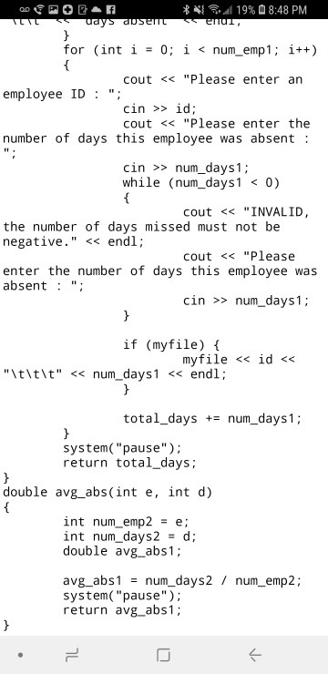 number (ID) o o the number of days that employee missed during