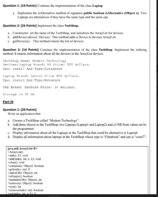 Question 1: (10 Points) Continue the implementation of the class Laptop