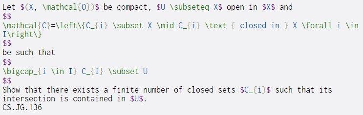  Let $(X, \mathcal{0})$ be compact, $U \subseteq X$ open in $X$