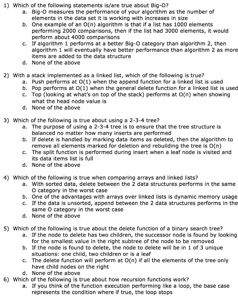 Data Structures IN JAVA Multiple Choice For each question, select the best