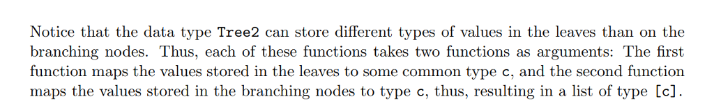 b - Leaf a I Branch b (Tree2 a b) (Tree2 a