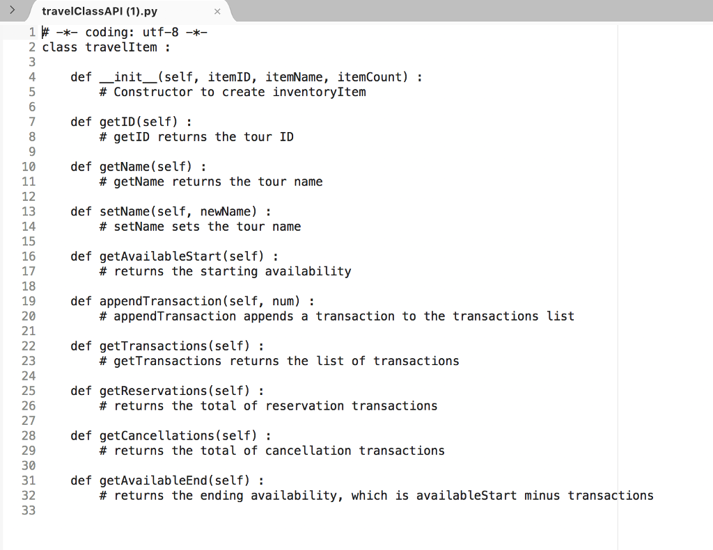  travelClassAPI (1).py 1 #-*- coding: utf-8 -*- 2 class travelItem: 4
