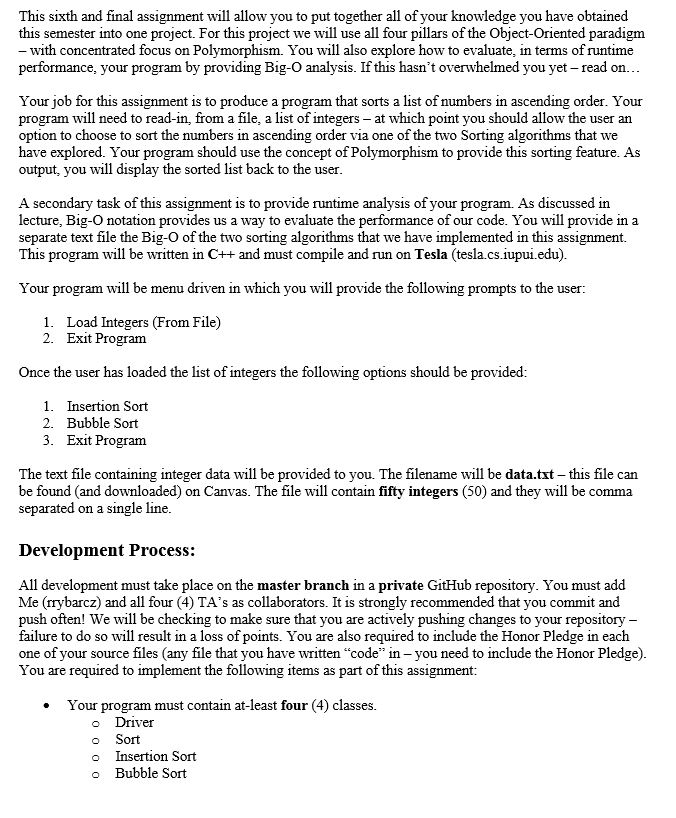  This sixth and final assignment will allow you to put together