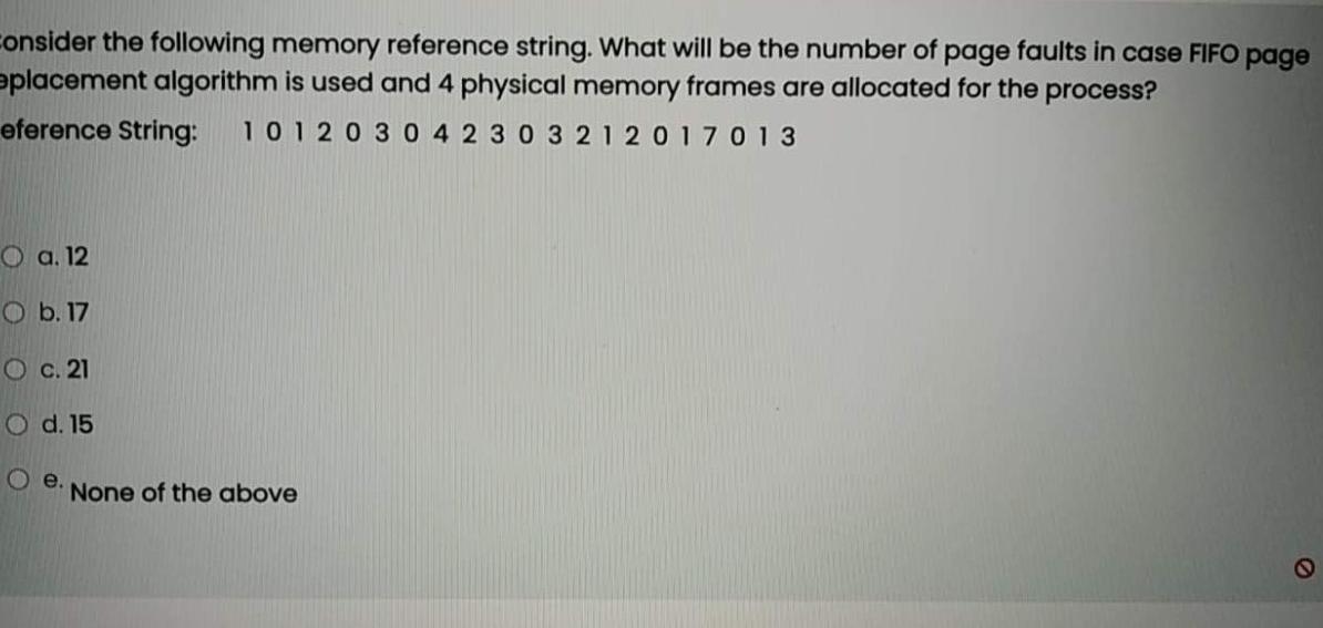  consider the following memory reference string. What will be the number