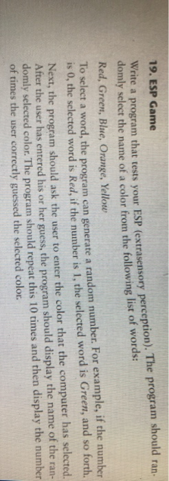  Java language 19. ESP Game ). The program should ran- Write