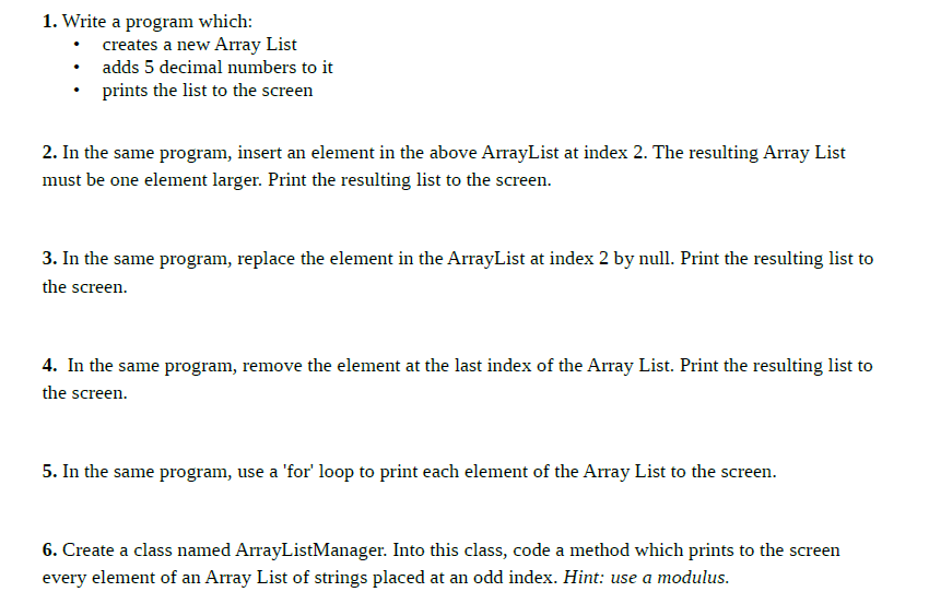 write a java code 1. Write a program which: creates a new