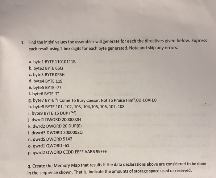  Assembly language x86 (show work please) Find the initial values the