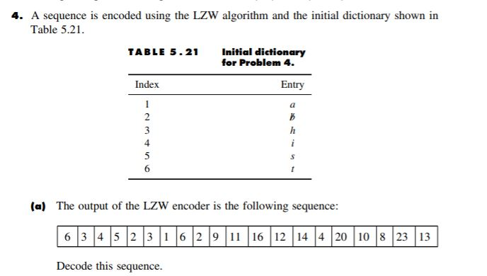  4. A sequence is encoded using the LZW algorithm and the