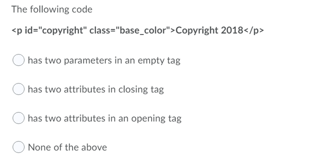 1. 2. The following code Copyright 2018 has two parameters in an