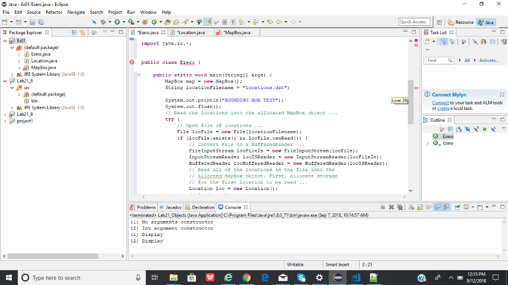  Java - Ex01/Ezero java - Eclipse File Edit Source Refactor Navigate