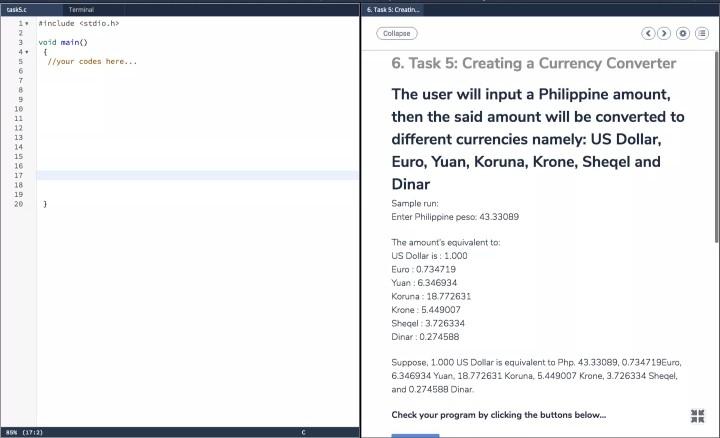  C language, help pls. (I'm using codio) 6.Tasks: Creatin tasks. 1