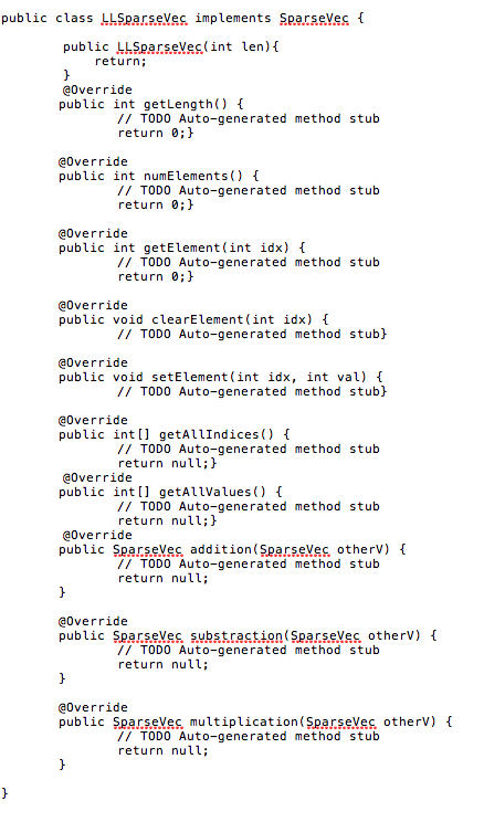 linked list sparse vector class (LISparseVec java) so that LLMainClass can be