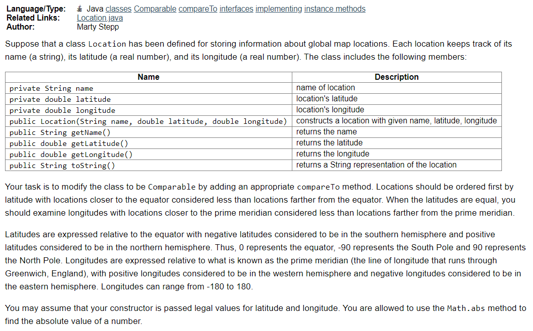  Language/Type: Related Links: Author: Java classes Comparable compare To interfaces implementing