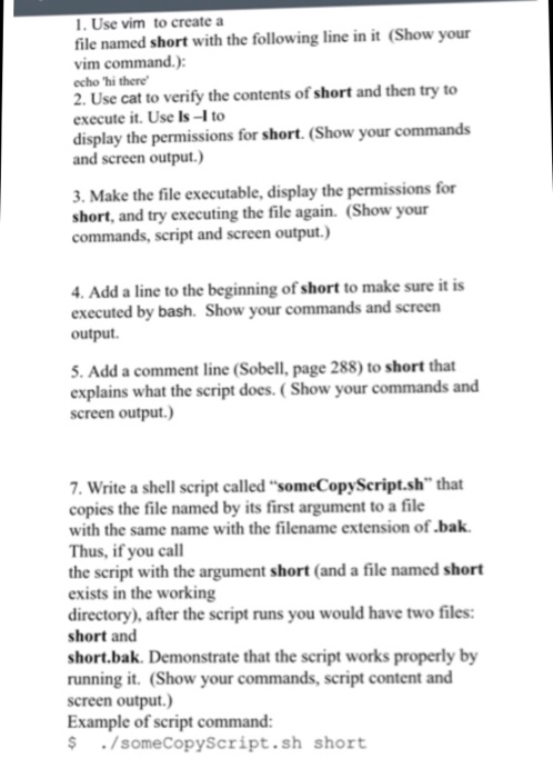  1. Use vim to create a file named short with the