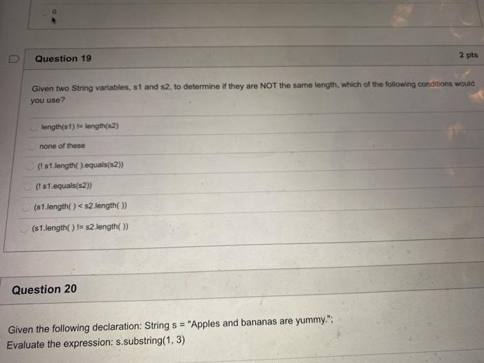 the expression: s2.compare To(s) > 0 false true none of these Question