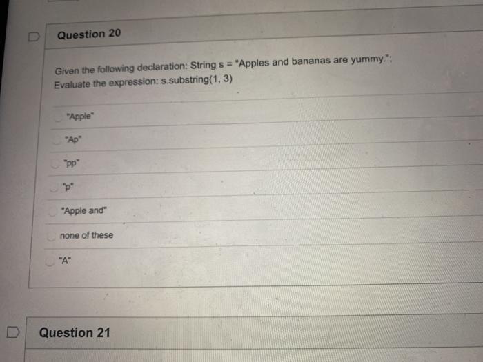 17 Given the following declarations: String s1 = 'apple": String s2 =
