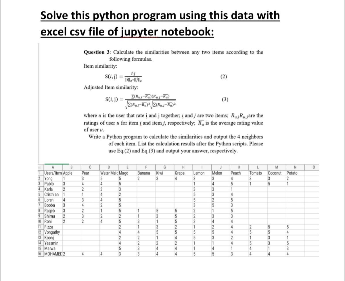 Solve this python program using this data with excel csv file