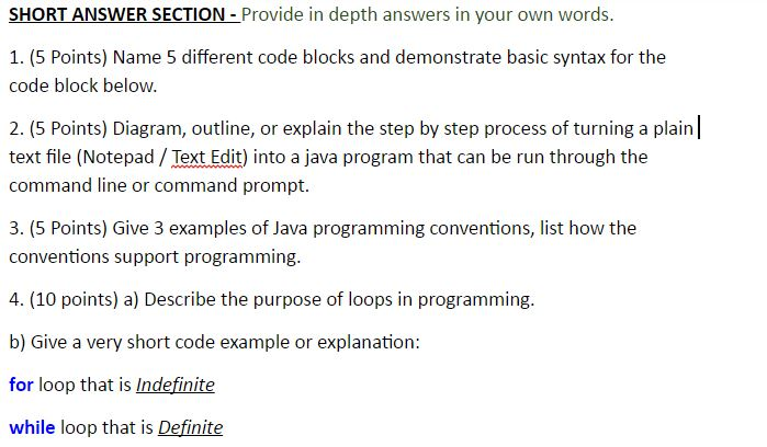  Need Help with java H/W thanks Name 5 different code blocks