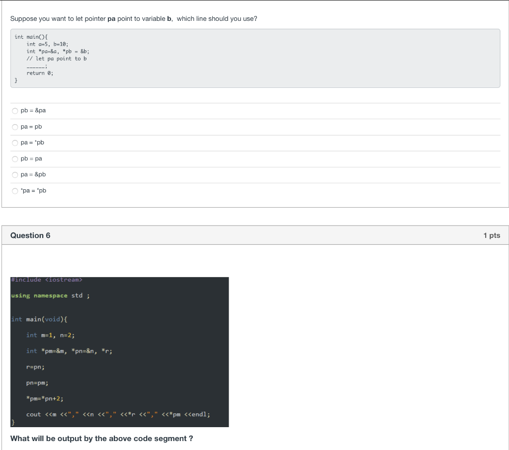  Suppose you want to let pointer pa point to variable b,